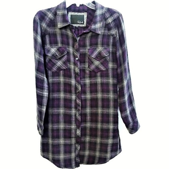 Rails Tops - Rails Shirt Dress Flannel Plaid Purple Gray Long S